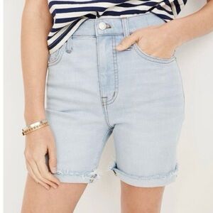 Madewell Mid Length Light Wash Blue Cuffed Bermuda Long Jean Shorts Boho Size 23
